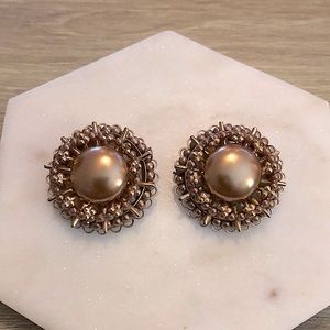Copper Sunburst Vintage Earrings - Clip On